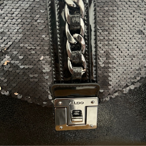 ALDO Black Sequined Sparkle Handbag with Shoulder Strap - Picture 5 of 7